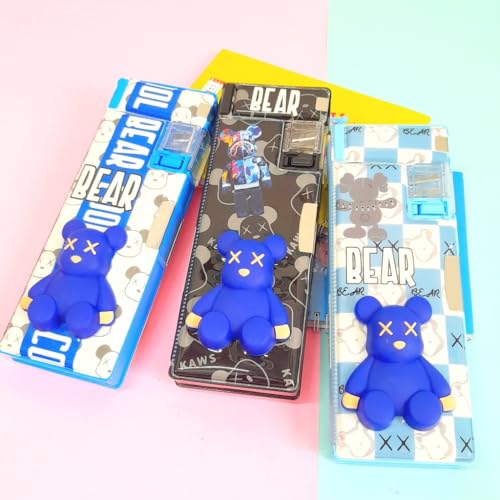 Image of Amitasha Plastic Pop Up Multifunction Pencil Case For Kids Cool Teddy Bear Pen Box For Boys & Girls School Supplies Organizer Stationery Pencil Holder With Dual Sharpener, Magnetic Flap, Multicolor