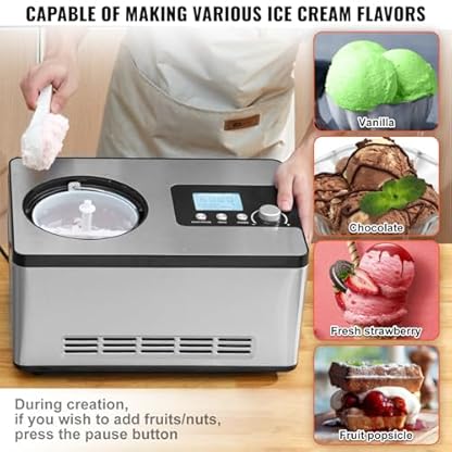 VEVOR Kompressor Eismaschine Eiscrememaschine 2 L, 180 W Frozen Joghurtbereiter Speiseeismaschine 3 Modi Joghurtmaschine Haushalt, Tragbare Eismaschine Sorbet Gelato Geräuscharm Silber Elektrisch – Bild 6