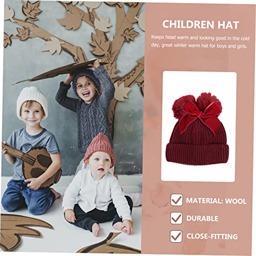 Boys Knitted Hat Hat for Newborn Boy Girl Bow Decor Girl and Double Balls Dark Red4