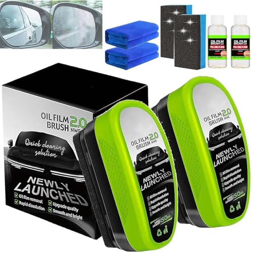 Bukbas 2 Stück Clear Vision Autoglasreiniger Clearvision Glass Cleaner Scheibenreiniger Auto Car Windshield Cleaner Multifunktionale Oil Film Cleaning Brush für Sicht bei Regen und Nebel