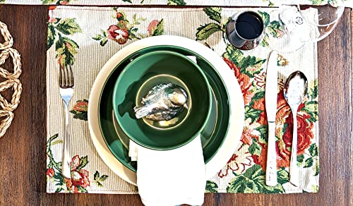 Tache Floral Red Roses Placemat - Sweet Roses Spring Summer Traditional Country Vintage Decorative Kitchen Dining Woven Quilted Tapestry Placemats, 13X19” #TOP1
