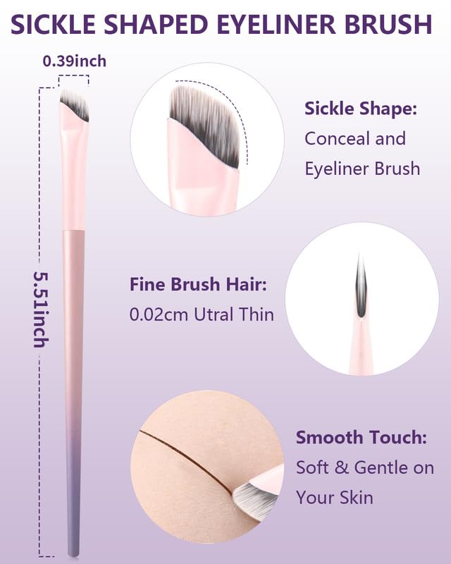 Miniatura 3 de Brocha delineador de ojos en ángulo de hoz, 2 piezas, delineador de ojos de gel, brocha de maquillaje para maquillaje de ojos, delineador de ojos,