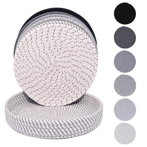 JIngJIALii 6 Pack 10 Inch Cotton Trivets for Hot Dishes, Ash Gray Round Trivets with Storage Basket