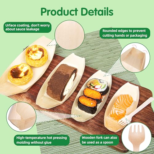 Suwodpak 7 in Boat Trays 100-Pack Wooden Disposable Plates for Party by Suwodpak - Used condition - Image 5