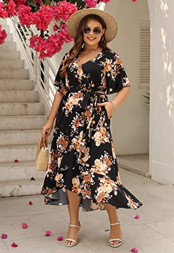 Keluummi Plus Size Boho Floral Maxi Dress for Curvy Women