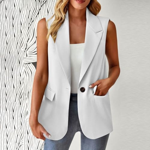 Womens Summer Sleeveless Vest Blazers Lightweight Fully-Lined Dressy Casual Work Office Blazers Tops with Pockets2