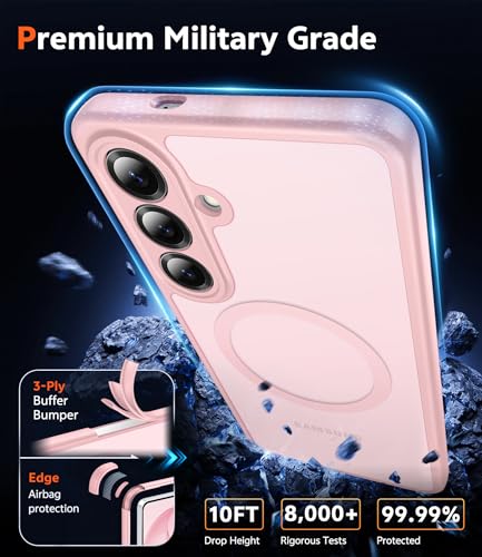 Image of FNTCASE for Samsung Galaxy S26-Plus Case: Matte Magnetic Phone Cases with Screen Protector Compatible with Magsafe Slim Anti Yellowing Protective Translucent Cover (C-Frosted Pink Magnetic)