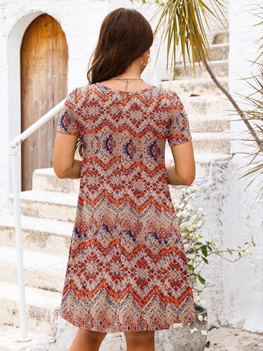 Image of Heymoments Women's Short Sleeve Crewneck Sundress Summer Casual A-Line Beach Dress with Pockets S-2XL