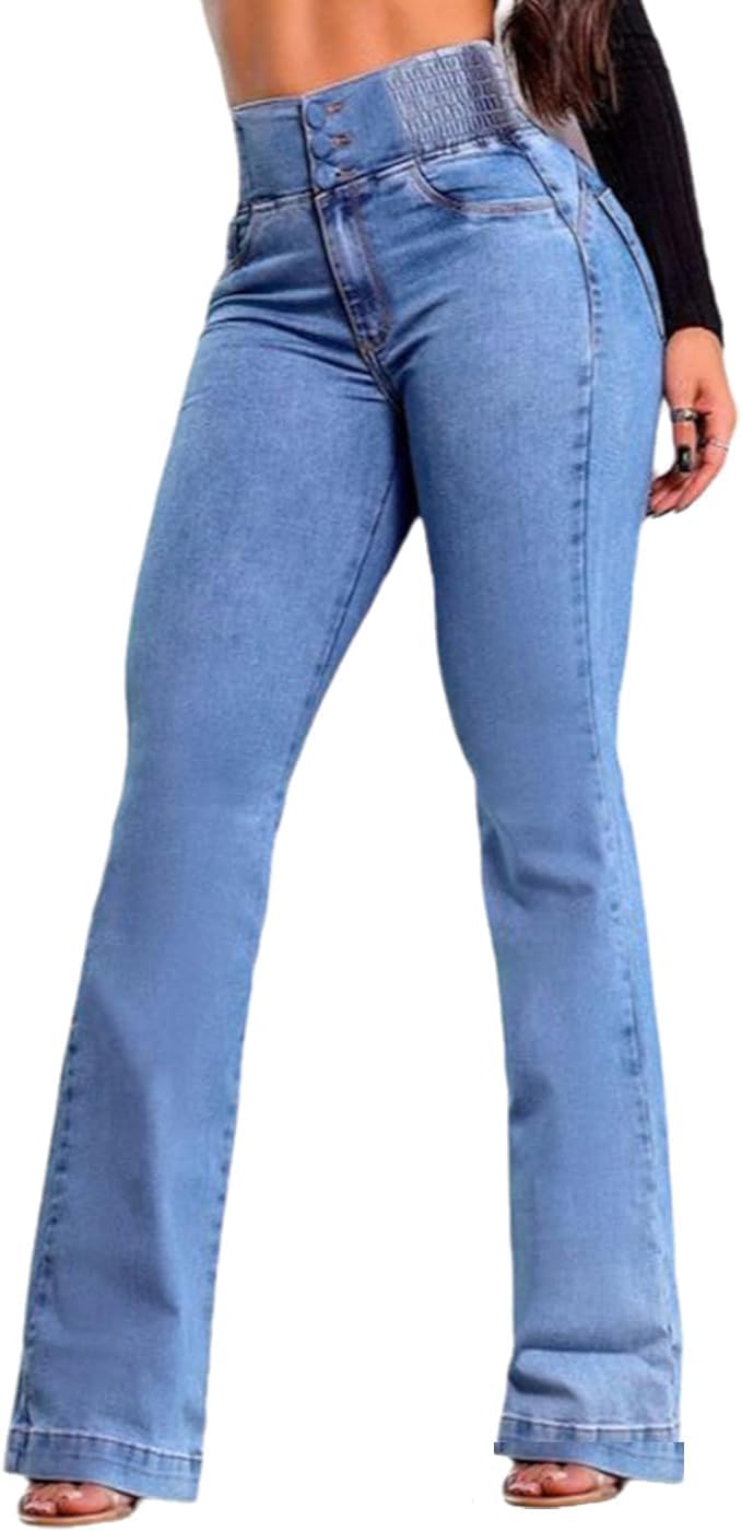 Women High Waisted Bell Bottom Jeans Comfort Stretch Denim Slim-Fitting Slightly Flared Pants