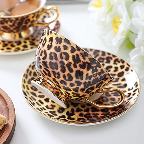 Tasse à Thé Anglais En Porcelaine Fine Avec Soucoupe & Cuillère - Motif Roses Vintage - Bord Doré