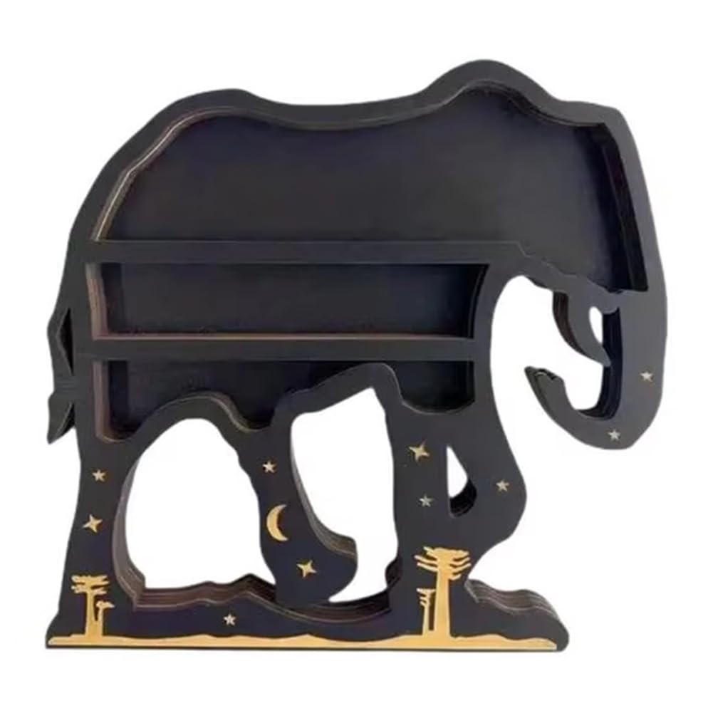 CTRLZS Elephant Crystal Wall Rack Wooden Wall Rack Crystal Display Storage Rack Hanging Floating Rack