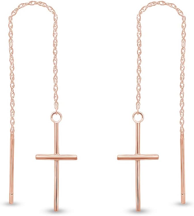 Cross Dangle Drop Women's Earrings In 14K Gold Over Sterling Silver