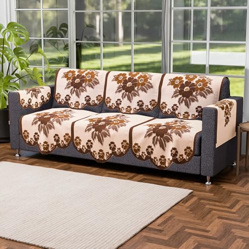 Image of Kuber Industries (Set of 16) Stylish & Durable Cotton Sofa Covers 5 Seater with Arms | Washable Sofa Protector & Slipcover for Living Room & Office | Painting Print- Cream & Brown
