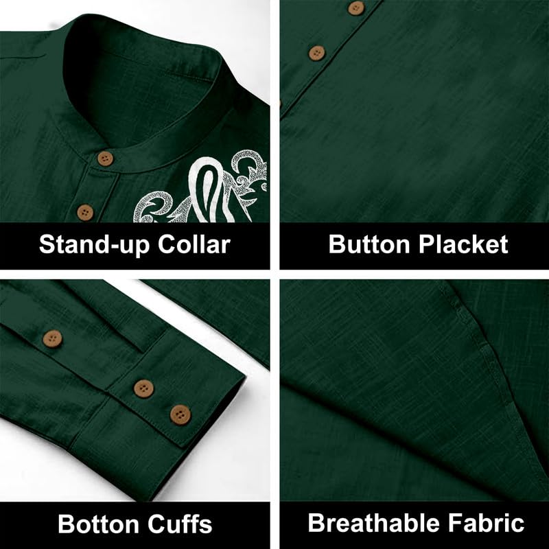 Image of Cotton Blend Self Design Printed Casual Short Kurta for Men Long Sleeve Mandarin Collar Stylish Kurta Shirt for Men