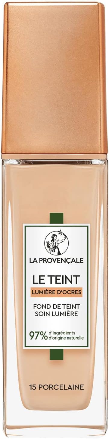 La Provençale – Le Fond de Teint Soin Lumière – 97% d’ingrédients d’origine naturelle – Couvrance Moyenne – Tous Varieties de Peaux – À l’Huile d’Olive Bio AOP Provence – Teinte : 15 Porcelaine – 30 ml