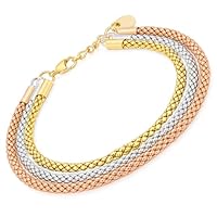 SAGA GIOIELLI® Bracciale tre ori uomo - donna in Acciaio inox – Lunghezza 16+3 cm Confezione Regalo (spessore 3mm)