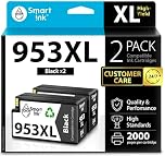 Smart Ink Compatible Ink Cartridges Replacement for HP 953XL 953 XL 2 Multipack (2 Black XL Pack) with Advanced Chip Technology to use with HP Officejet pro 7720 7730 7740 8710 8715 8720 8725 Printer