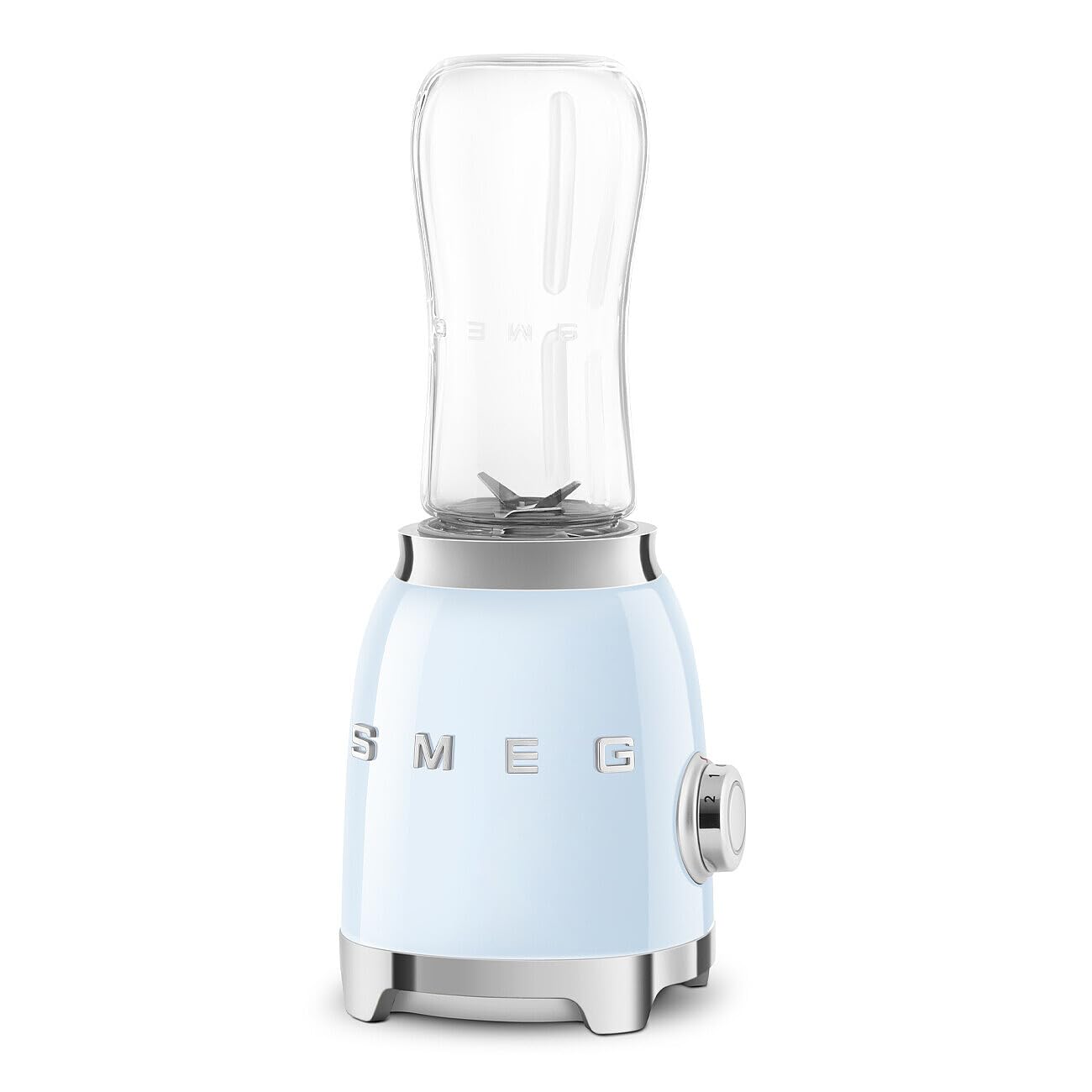 Smeg, Mini-Blender PBF00PBEU, 2 Niveaux de Vitesse, Blocage Moteur de Sécurité, 1 Bouteille de 600 ml Fournie, Base Antidérapante, Range cordon Intégré, 300W, Bleu Clair Pastel