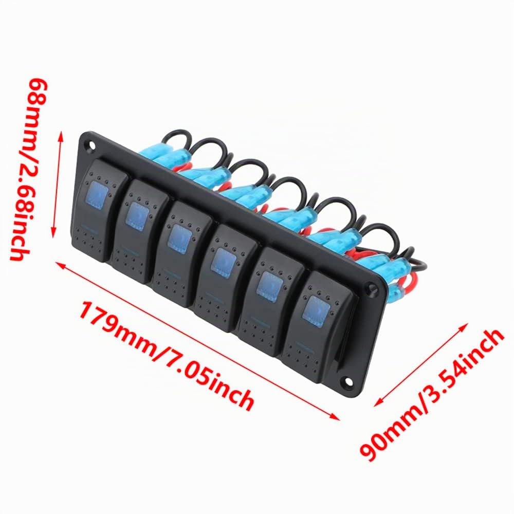 Riloer - Pannello interruttore combinato 3/4/5/6/8 gang, 12V / 24V, pannello interruttore a bilanciere modificato con adesivo e luce LED, universale per barche, auto, camper, roulotte, caravan