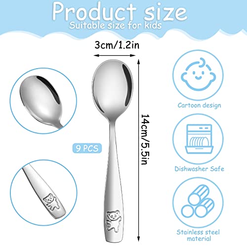 Pimoys 9 Pieces Toddler Spoons Kids Spoons Stainless Steel Safe for Babies and Children