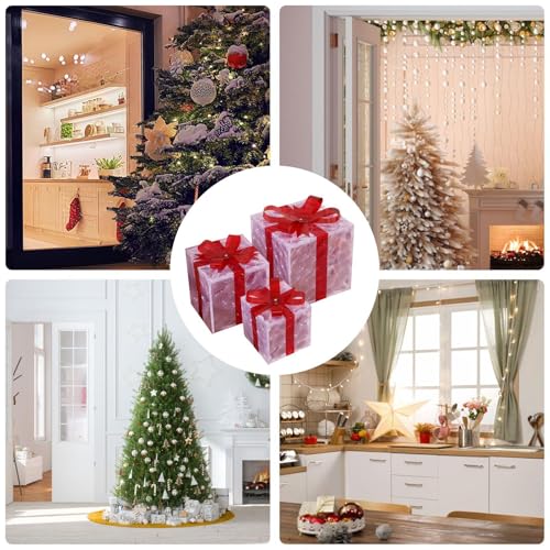 Décoration de Noël rose sous le sapin avec 3 boîtes cadeaux lumineuses - 6