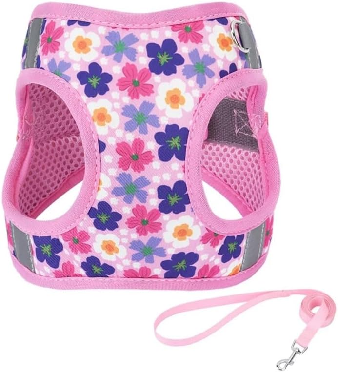 Dog Cat Harness Leash Set Adjustable Breathable Polyester Pet Harness Vest with Reflective Stripe and 1.5M Traction Rope Walking Harness for Outdoor Walking Training Small Dogs Cats (Pink-S)