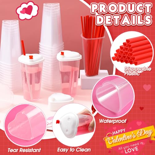 Set de 60 vasos plásticos con popote en forma de corazón miniatura 3
