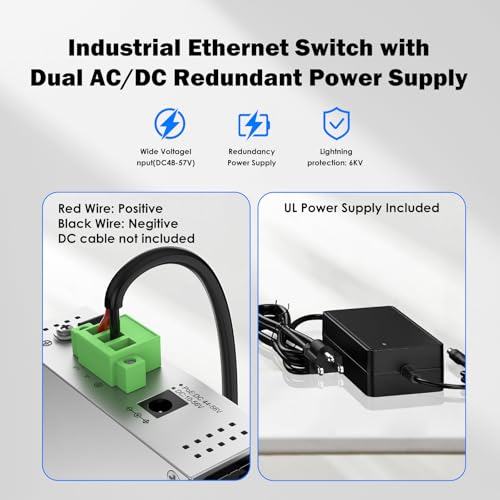 Image of Industrial 4-Port Full Gigabit POE+ Switch with 60W UL Power Supply, 2 Gigabit Uplink Port, 6 Port DIN-Rail POE Switch for IP Cameras, VoIP Phones, Wireless APs
