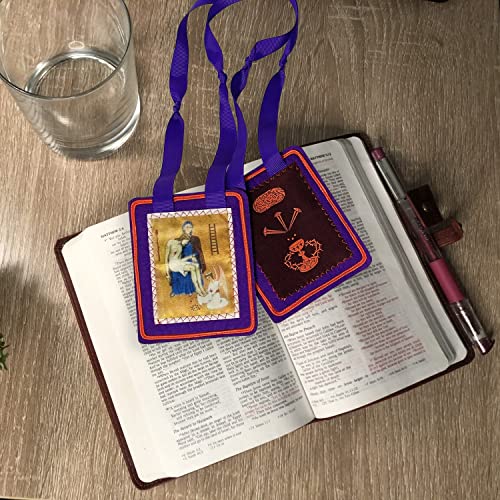Scapulars Catholic,Purple Scapular of Benediction and Protection, Scapular of Marie Julie Jahenny, Escapularios Catolicos, Handmade Scapulars Catholic Necklace Gift for Church Religious Decor4