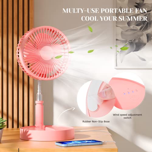 Foldable Table Floor Standing Fan, Usb Rechargeable Portable Telescopic Pedestal Fan Desk Fan With Height Adjustable,180° Angle Wind Direction, 4 Speeds Setting, For Home Office Outdoors Travel #TOP4
