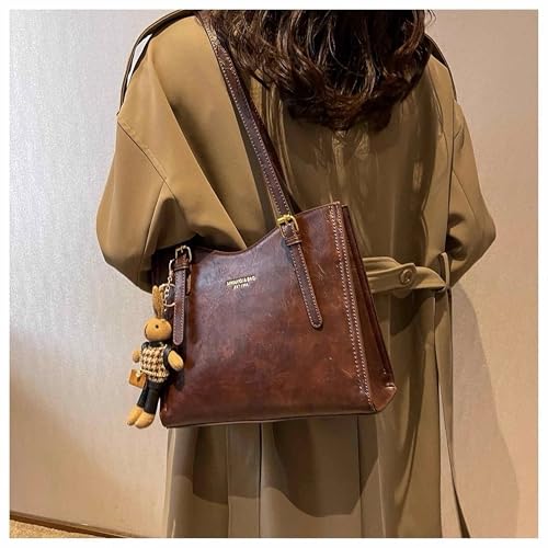 Bolsa tote de cuero vintage marrón vegana para mujer miniatura 3