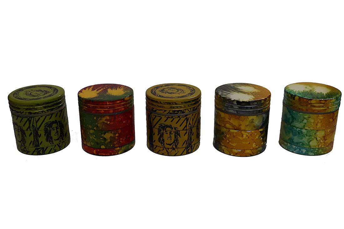 Green Apple Inc 42 MM Bobb Marleyy Colorful Assorted 4 Way Round Weed Crusher Grinder (Pack of 1)