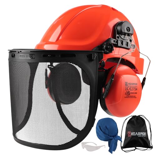 HEARMOR Kettensägen Schutzhelm mit Visier und Gehörschutz für...