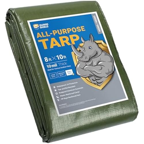 GUARD SHIELD Heavy Duty Tarp 8x10 Feet Green Multi Purpose Thick Waterproof Poly Tarp Cover 10mil
