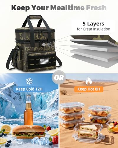 Image of holuxer Tactical Lunch Bag & Lunch Box for Men - Large Double Deck Expandable Insulated Soft Adult Lunchbox for Work - Cooler Bag for Beach, Picnic, Camping,Outdoor,Travel (Camo,16L)
