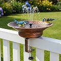 12.6" Deck Mounted Bird Bath for Outside, Metal Solar Powered Bird Bath Fountain, Heavy Duty Railing Clamp for Balcony Fence, Detachable Deck Bird Bath for Garden