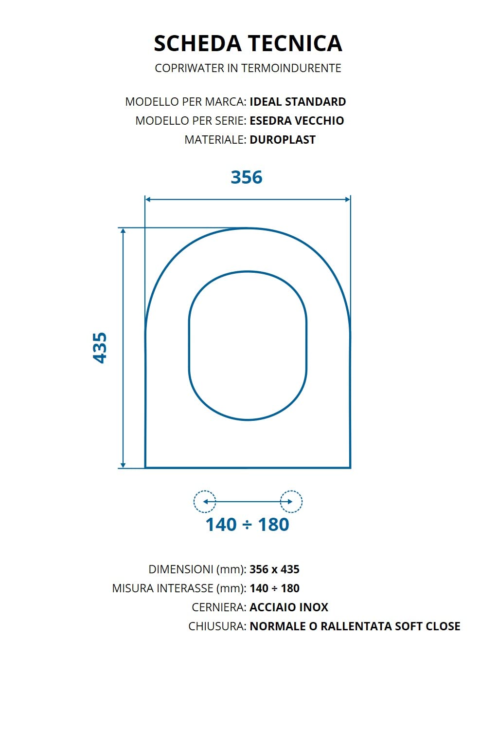 Asiento de inodoro para IDEAL STANDARD ESEDRA Antiguo Envolvente, termoestable, blanco, bisagra inoxidable