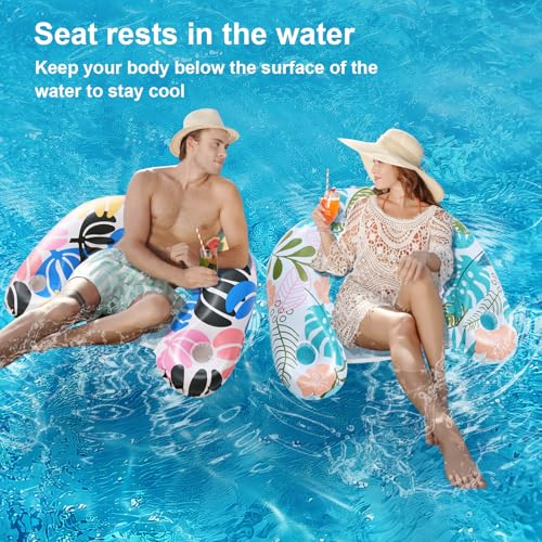 ANNIL【2 Pack】 Adult Inflatable Pool Floats Chair, Water Leisure Inflatable Floating Chair,Drink Holder, Ergonomic Headrest,Pool Floaties for Adults Swimming Pool Party, Summer Water Fun by ANNIL - Used condition - Image 4