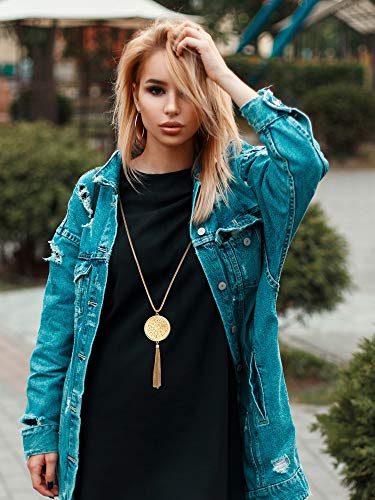 image for Hicarer 12 Pieces Long Pendant Necklace Set Y Tassel Leaf Circle Bar N