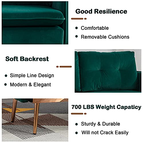 Baysitone 56-Inch Small Velvet Sofa, Modern Loveseat Couch With Rose Golden Metal Legs, 700 Pounds Weight Capacity, Twin Size Sofa Couch With Removable Cushion For Living Room And Bedroom (Green) #TOP2