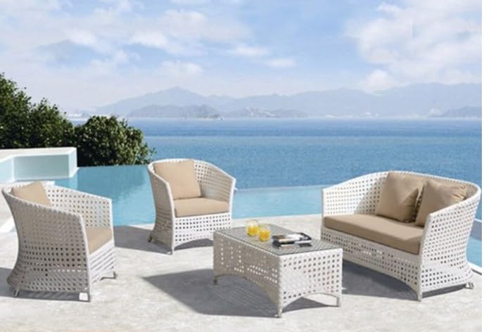 Image of PRATHAM India Outdoor Indoor 4 Piece Patio Furniture Sofa Set Conversation Set Waterproof with Washable Soft Cushion and Center Table Wicker for Balcony and Gardens