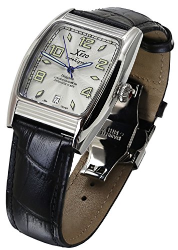 Preisvergleich Produktbild Xezo Incognito Herren Armbanduhr 10 ATM wasserdicht tonnenförmiges Gehäuse. 9015 Miyota-Automatik-Uhrwerk. Luxuriöser Retro-Style. Großes Lederband