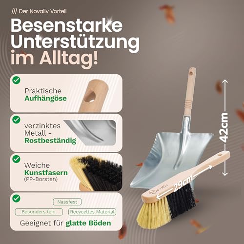 Novaliv 4X Kehrblech Set Kehrblechgarnitur Handfeger FEINE KUNSTBORSTEN und Kehrblech Metall Silber verzinkt Kehrblechbesen zum Aufkehren Handkehrset Kehrblechset Kehrschaufel Feger und Kehrblech – Bild 3