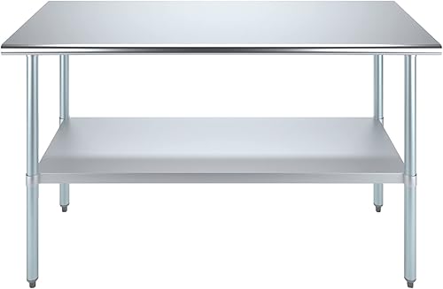 Miniatura 2 de AmGood Mesa de trabajo de acero inoxidable con estante inferior | Preparación de alimentos para isla de cocina | Banco de lavandería de garaje |