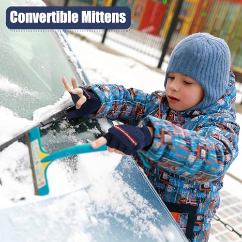 Yahenda 4 Pairs Kids Mittens Fingerless Gloves Winter Knitted Convertible Mittens for Toddler Boy Girl Aged 5-104