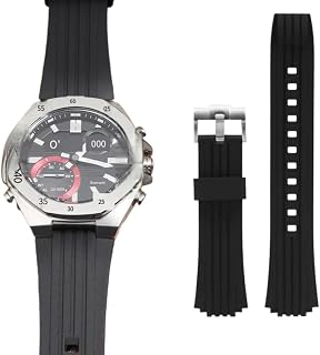 Resin-silicone Convex Black Wristband Adapted Watch Band for Casio Edifice Metal Series ECB-10YP-1A ECB-950