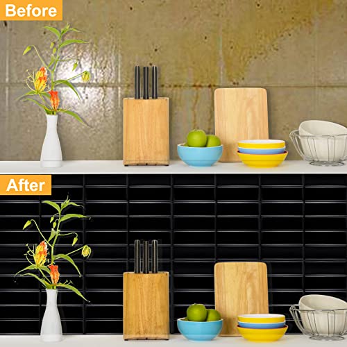 Backsplash Tile For Kitchen Peel And Stick, New Upgrade Self Adhesive 12" X 12" Large Premium Peel And Stick Backsplash For Kitchen, Stick On Tiles For Backsplash Kitchen, Black (10-Sheet) #TOP4