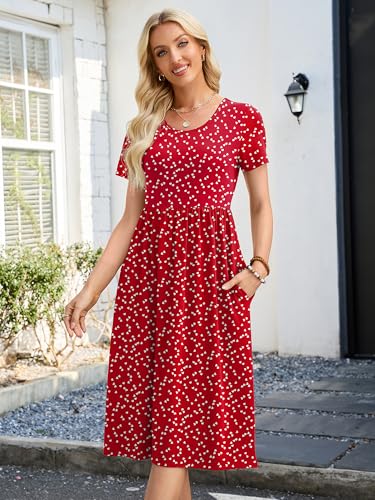 Image of Heymoments Women's Casual Short Sleeve Midi Dress Crewneck A Line Tiered Flowy Loose Travel Long Dresses with Pockets