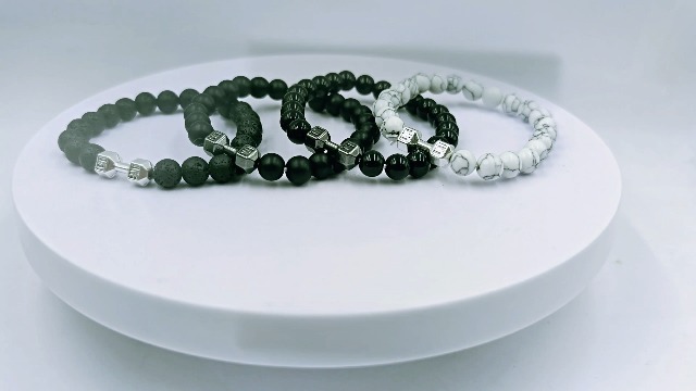 CTDWNT Dumbbell Bracelet For Men - Adjustable Volcanic Lava Stone Bead Bracelet For Gym & Fitness - View #11