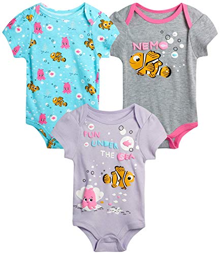 Disney Baby Girls 3 Pack Short Sleeve Bodysuits  Minnie Mouse, Ariel, Nemo, Pooh (Newborn/Infant), Size 3-6 Months, Nemo